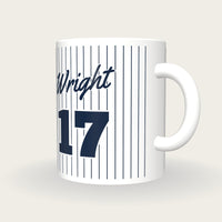 Personalised Navy Pinstripes Baseball Jersey Mug, three-quarter view