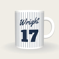 Personalised Navy Pinstripes Baseball Jersey Mug, front