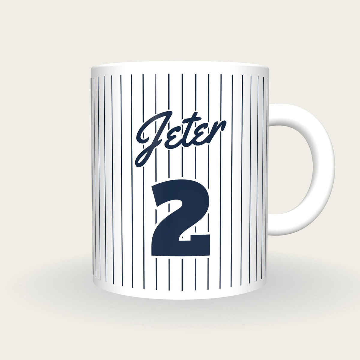 Personalised Navy Pinstripes Baseball Jersey Mug, front