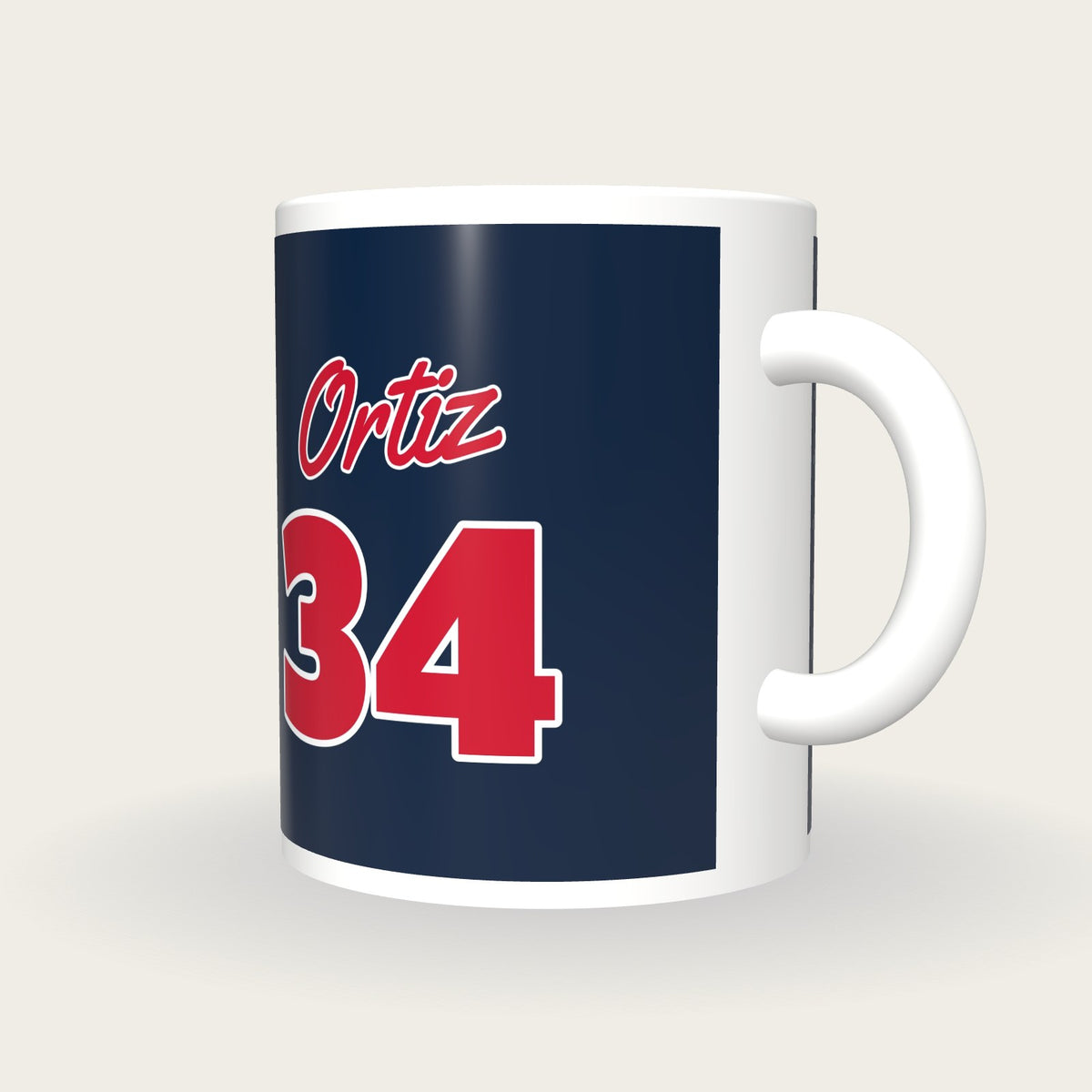 Personalised Navy and Red Baseball Jersey Mug, three-quarter view