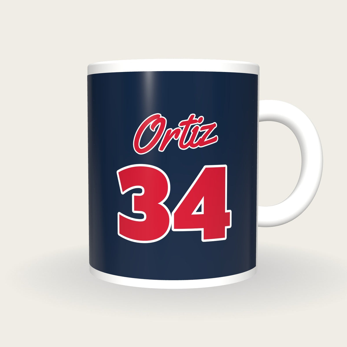 Personalised Navy and Red Baseball Jersey Mug, front