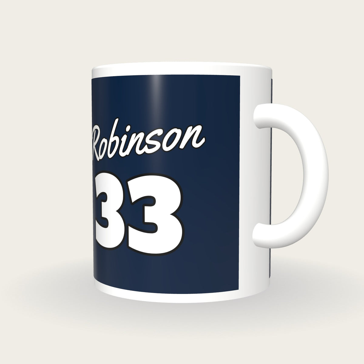 Personalised Navy and White Baseball Jersey Mug, three-quarter view