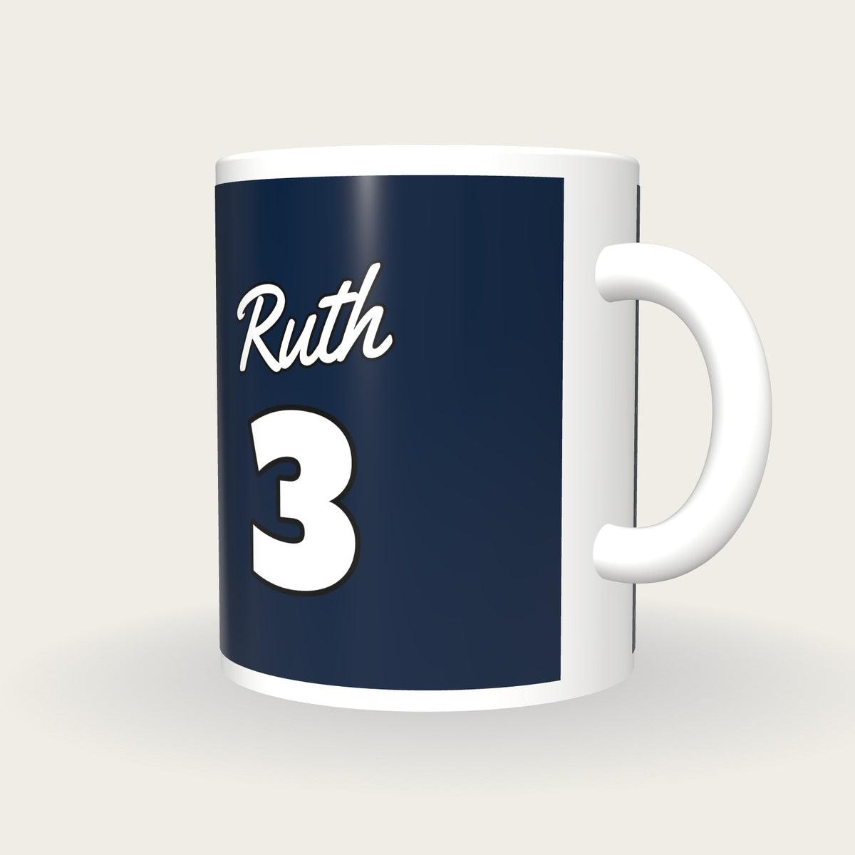 Personalised Navy and White Baseball Jersey Mug, three-quarter view