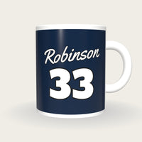 Personalised Navy and White Baseball Jersey Mug, front