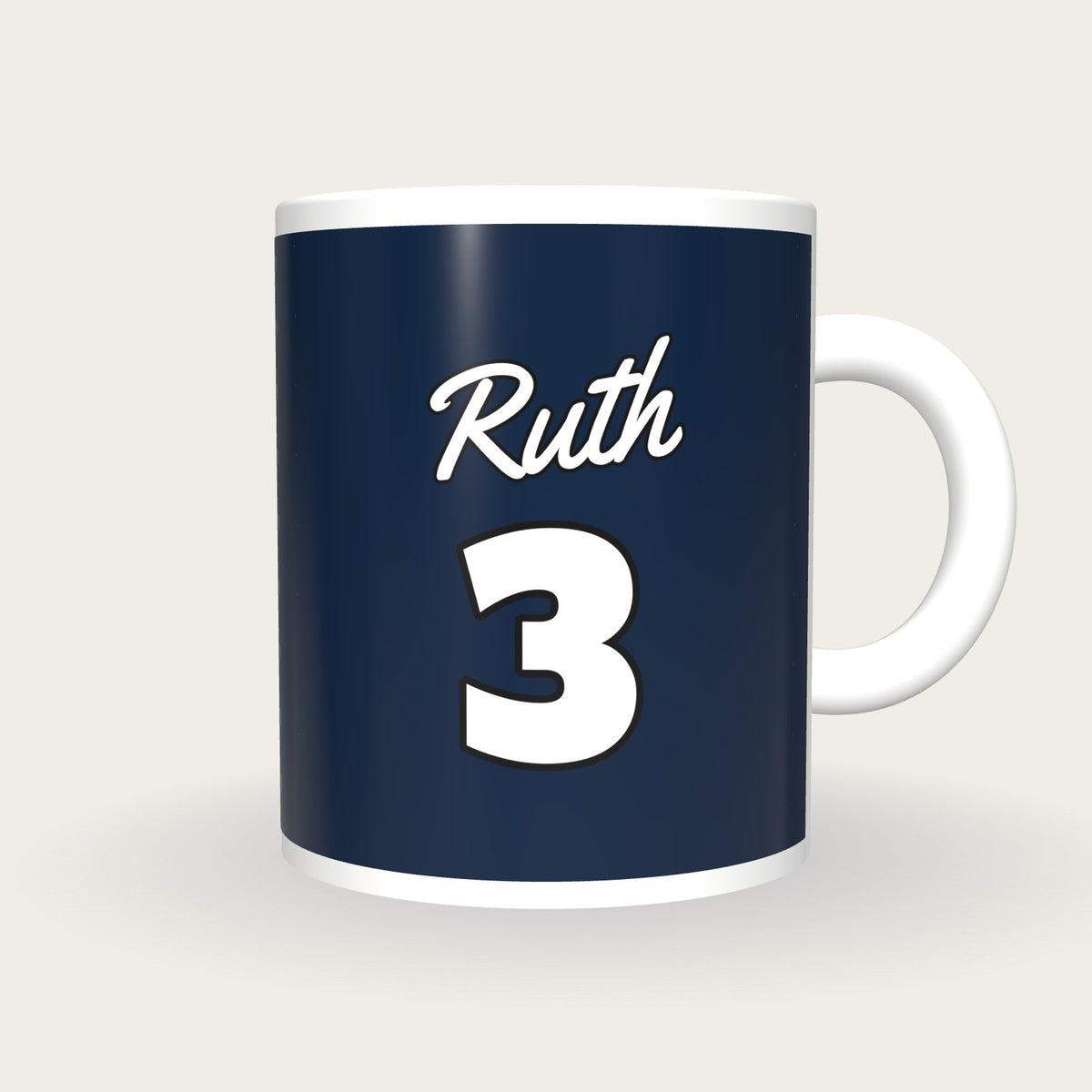 Personalised Navy and White Baseball Jersey Mug, front