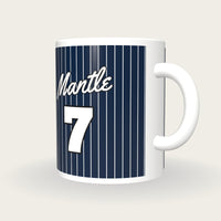 Personalised Navy with White Pinstripes Baseball Jersey Mug, three-quarter view