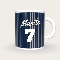 Personalised Navy with White Pinstripes Baseball Jersey Mug, front