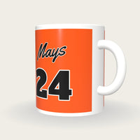 Personalised Orange and Black Baseball Jersey Mug, three-quarter view