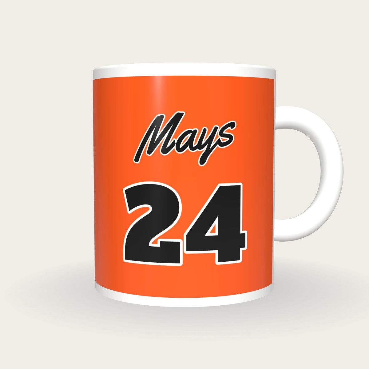 Personalised Orange and Black Baseball Jersey Mug, front