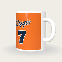 Personalised Orange and Navy Baseball Jersey Mug, three-quarter view