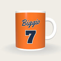 Personalised Orange and Navy Baseball Jersey Mug, front