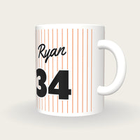 Personalised Orange Pinstripes Baseball Jersey Mug, three-quarter view