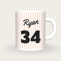 Personalised Orange Pinstripes Baseball Jersey Mug, front
