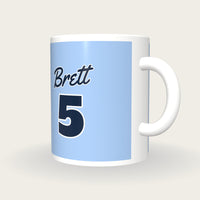 Personalised Powder Blue and Navy Baseball Jersey Mug, three-quarter view