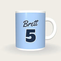 Personalised Powder Blue and Navy Baseball Jersey Mug, front