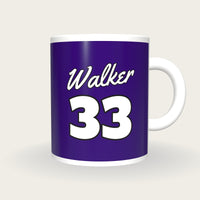 Personalised Purple and White Baseball Jersey Mug, front