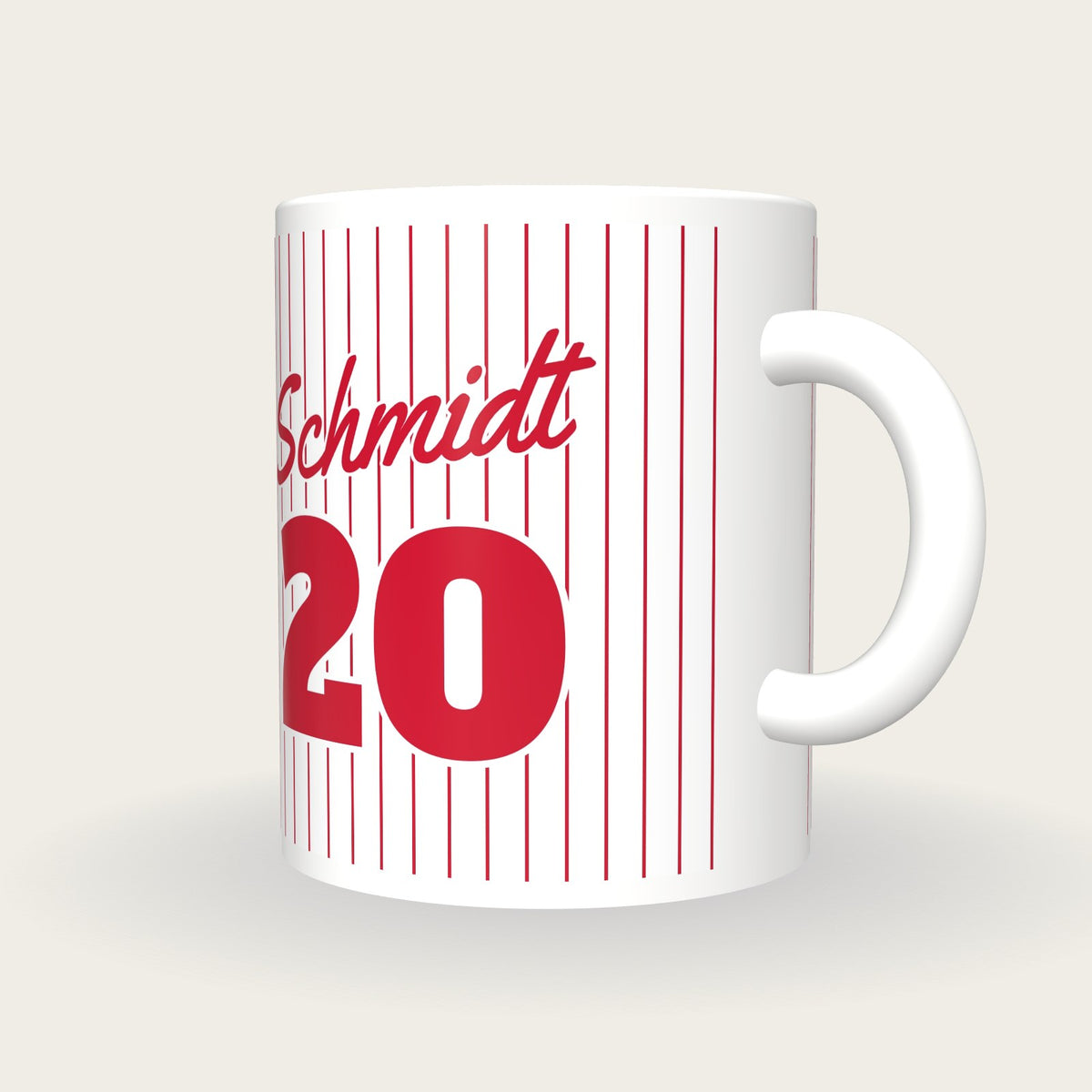 Personalised Red Pinstripes Baseball Jersey Mug, three-quarter view