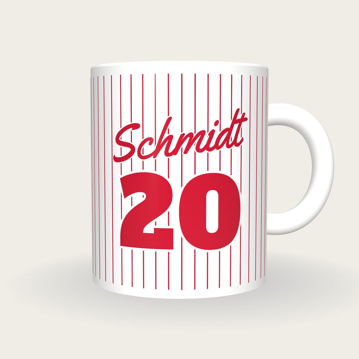 Personalised Red Pinstripes Baseball Jersey Mug, front