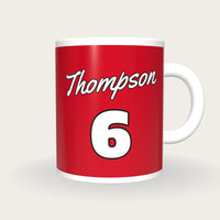 Personalised Red and White Baseball Jersey Mug, front