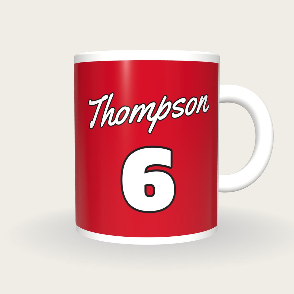 Personalised Red and White Baseball Jersey Mug, front