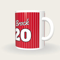 Personalised Red with White Pinstripes Baseball Jersey Mug, three-quarter view