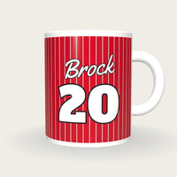 Personalised Red with White Pinstripes Baseball Jersey Mug, front