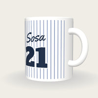 Personalised Royal Blue Pinstripes Baseball Jersey Mug, three-quarter view