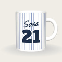 Personalised Royal Blue Pinstripes Baseball Jersey Mug, front