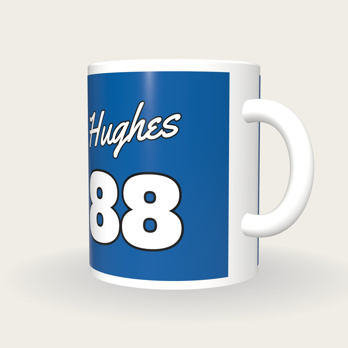 Personalised Royal Blue and White Baseball Jersey Mug, three-quarter view