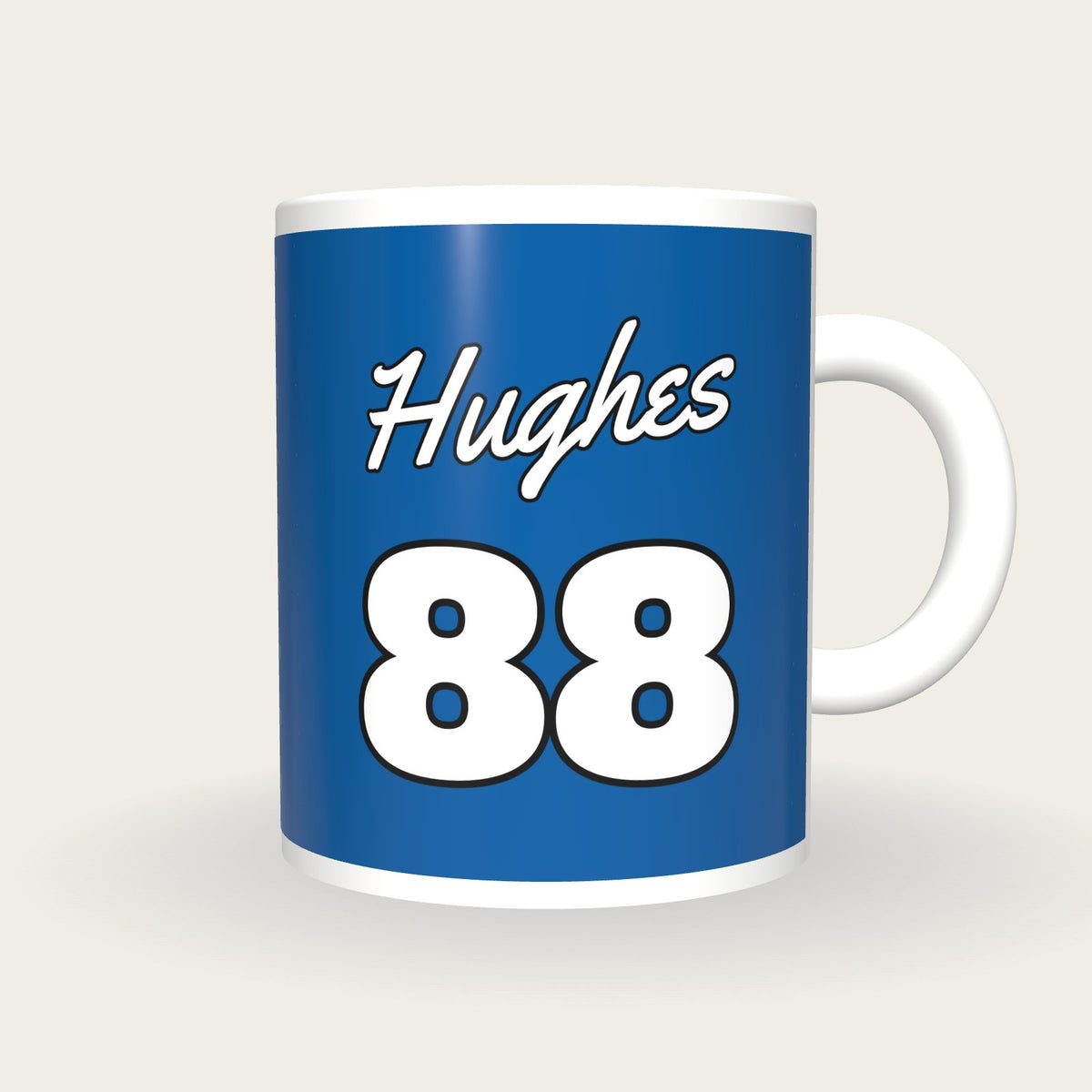Personalised Royal Blue and White Baseball Jersey Mug, front