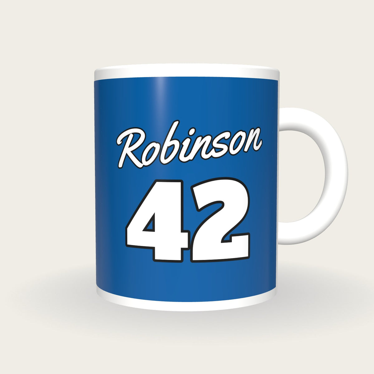 Personalised Royal Blue and White Baseball Jersey Mug, front