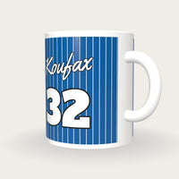Personalised Royal Blue with White Pinstripes Baseball Jersey Mug, three-quarter view