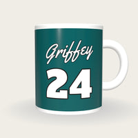 Personalised Teal and White Baseball Jersey Mug, front