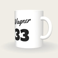 Personalised White and Black Baseball Jersey Mug, three-quarter view
