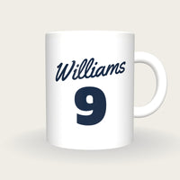 Personalised White and Navy Baseball Jersey Mug, front