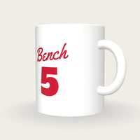 Personalised White and Red Baseball Jersey Mug, three-quarter view