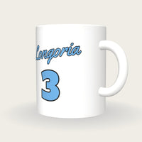Personalised White and Sky Blue Baseball Jersey Mug, three-quarter view