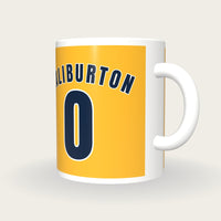 Personalised Gold and Navy Basketball Jersey Mug, three-quarter view