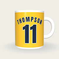 Personalised Gold and Royal Blue Basketball Jersey Mug, front