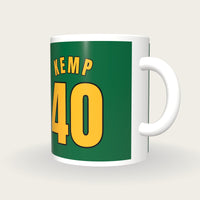 Personalised Green and Gold Basketball Jersey Mug, three-quarter view