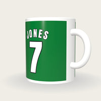 Personalised Green and White Basketball Jersey Mug, three-quarter view