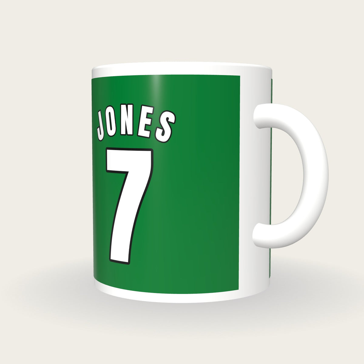 Personalised Green and White Basketball Jersey Mug, three-quarter view
