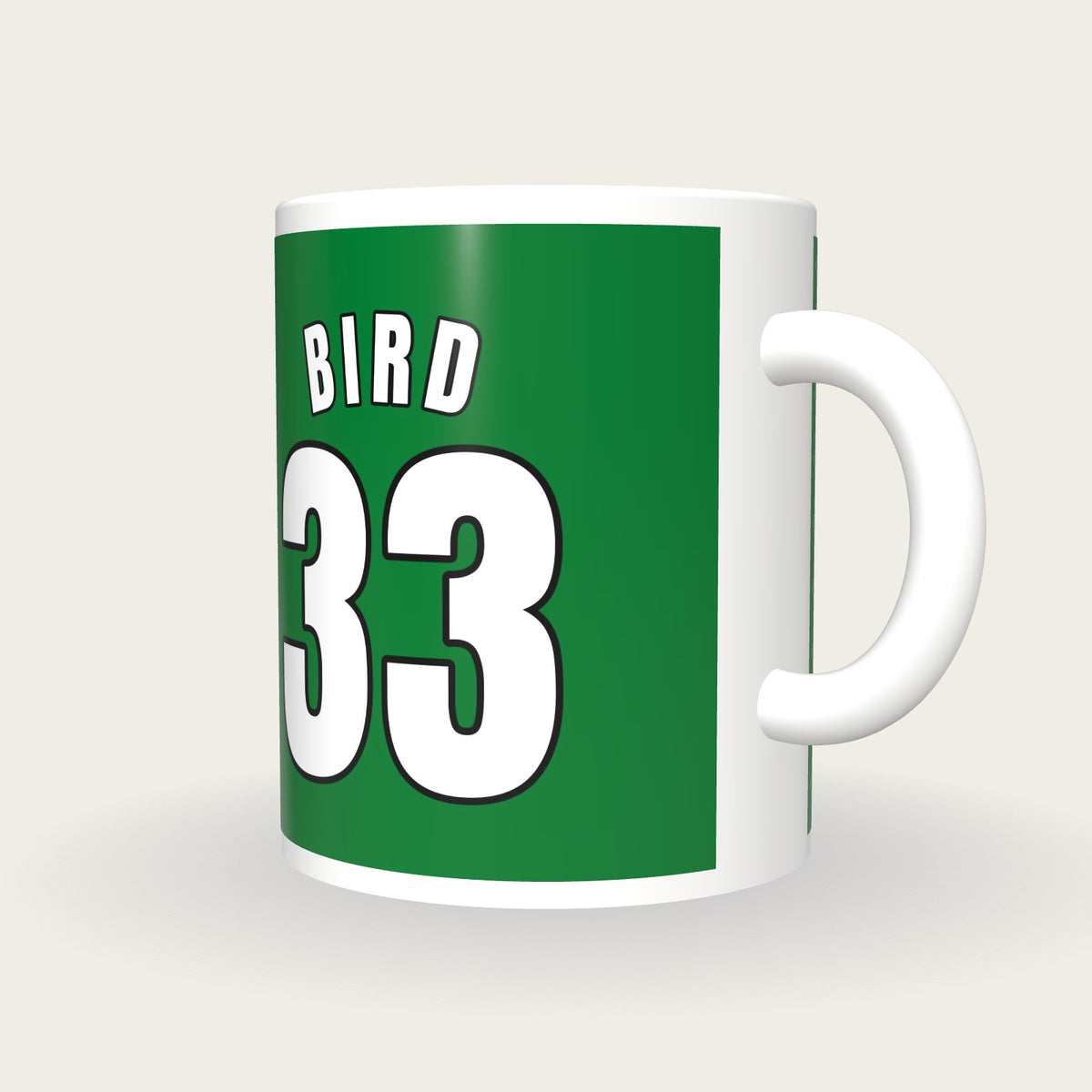 Personalised Green and White Basketball Jersey Mug, three-quarter view