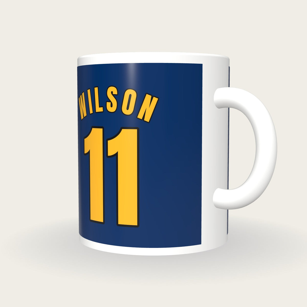 Personalised Navy and Gold Basketball Jersey Mug, three-quarter view