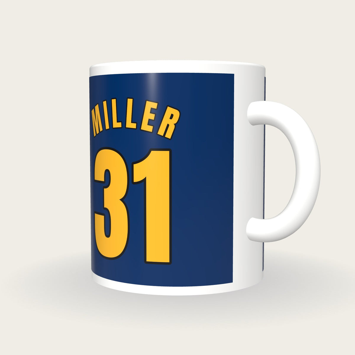 Personalised Navy and Gold Basketball Jersey Mug, three-quarter view