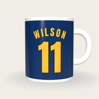 Personalised Navy and Gold Basketball Jersey Mug, front