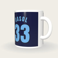 Personalised Navy and Light Blue Basketball Jersey Mug, three-quarter view