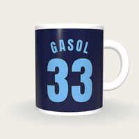 Personalised Navy and Light Blue Basketball Jersey Mug, front
