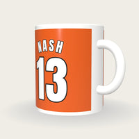 Personalised Orange and White Basketball Jersey Mug, three-quarter view