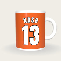 Personalised Orange and White Basketball Jersey Mug, front